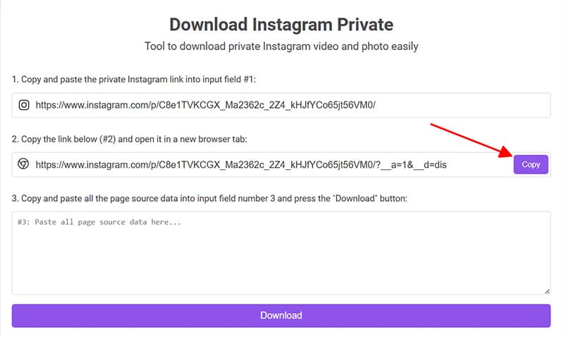 Copy the URL generated on InSave