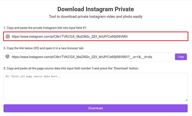 Paste the Instagram post link into InSave