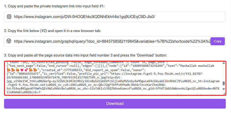 Paste the source code into input box number 3 in InSave